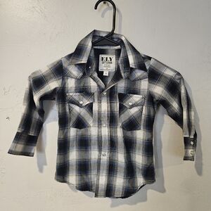 Ely Cattleman Toddler Boy 3 3T Black Blue White Plaid Shirt Western Long Sleeve